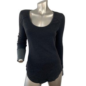 Free People | Black Long Sleeve Thermal Waffle Top